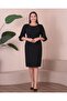 Women's Black Plus Size Sleeves Pearl Detailed Evening Dress