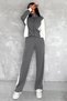 Women's Ribbed Zippered Top and Bottom Modal Set - Gray White