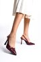 Women's Burgundy Elastic Open Back High Heel Shoes - 6