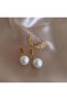 Elegant Pearl Detailed Leaf Figured Steel Earrings - Special Design Gold Color - 3