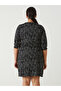 Gray Crew Neck Patterned A-Line Dress - 8