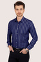 قميص رجالي Slimfit مخطط باللون الأزرق الداكن والأبيض - 4
