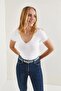 White V-Neck Camisole Short Sleeve Knitwear Blouse