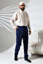 Men's Side Pocket Elastic Waist Hajj and Umrah Cargo Pants Navy Blue - 2