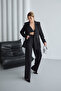 Women's Black Blazer Jacket Palazzo Pants Suit - 3