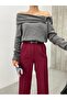 Belted High Waist Burgundy Fabric Palazzo Pants - 4