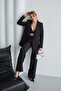 Women's Black Blazer Jacket Palazzo Pants Suit - 4