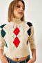 Women's Beige Turtleneck Patterned Knitwear Sweater 60351302 - 3