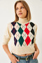 Women's Beige Turtleneck Patterned Crop Knitwear Sweater 60351303