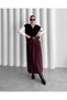 High Waist Double Belt Detailed Long Skirt with Side Slit - 6