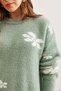 Women's Mint Green Floral Print Soft Textured Knitwear Sweater Kzk- 19000900 - 6