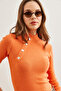 Women's Orange Button Detailed Half Fisherman Lycra Blouse BLZ-19001608 - 5