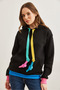 Women's Black Hooded Lace Detailed Embroidered Sweatshirt Swt-19000710 - 3