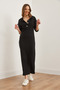 Women's Black Buttoned Hooded Oversize Ribbed Maxi Dress Elb- 19002319 - 3
