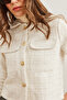 Women's Ecru Pocket Buttoned Glitter Detailed Tweed Jacket Ckt- 19000411 - 7