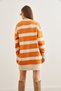 Women's Orange Thick Striped Soft Textured Knitwear Tunic Dress Elb- 19002281 - 6