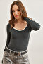 Women's Anthracite Pool Collar Stripe Stretchy Blouse Blz- 19002714 - 3