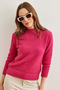 Women's Fuchsia Crew Neck Soft Textured Beard Sweater Kzk-19000858 - 5
