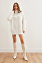 Women's White Turtleneck Soft Textured Beard Knitwear Tunic Tnk- 19000098 - 2