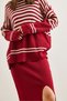 Women's Burgundy Top Sweater with Slit Hem Skirt Knitwear Set Tkm-19000321 - 6