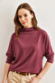 Women's Burgundy Stand Collar Bat Wool Viscose Blouse Blz- 19002800 - 2