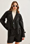Women's Black Lined Belt Detailed Crop Jacket Ckt- 19000412 - 2