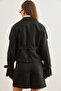 Women's Black Lined Belt Detailed Crop Jacket Ckt- 19000412 - 7