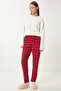 Women's Red Ecru Patterned Soft Textured Knitted Pajama Bottoms Ce00089