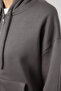 Antrasit Oversize Basic Kapuşonlu Fermuarlı Kalın İçi Polarlı Örme Hırka/Sweatshirt TWOAW24SW00188 - 7