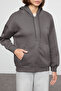 Antrasit Oversize Basic Kapuşonlu Fermuarlı Kalın İçi Polarlı Örme Hırka/Sweatshirt TWOAW24SW00188 - 6