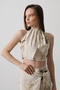 Bej Keten Görünümlü Halter Yaka Crop Dokuma Bluz TWOSS25BZ00158