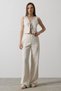 Beige Linen Look Striped Elastic Waist Trousers Twoss25Pl00037 - 2