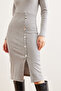 Women's Gray Button Detail Slit Midi Stretchy Dress Elb- 19002256 - 5