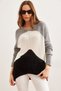 Women's Black Gray Color Block Striped Knitwear Sweater Kzk-19000920