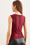 Women's Burgundy Degaje Collar Animal Print Flowy Blouse Blz- 19002805 - 6