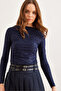 Women's Zebra Navy Blue Boat Neck Sandy Blouse Blz- 19002803