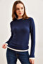 Women's Navy Blue Soft Touch Flexible Blouse with Neckline and Skirt Garnish Blz- 19002802 - 2