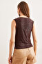 Women's Brown Degaje Collar Animal Print Flowy Blouse Blz- 19002805 - 2