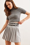 Women's Gray Double Belted Pleated Mini Woven Skirt Etk- 19000288 - 5