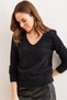 Women's Black V-Neck Soft Textured Beard Knitwear Sweater Kzk- 19000860 - 4