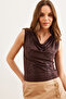 Women's Brown Degaje Collar Animal Print Flowy Blouse Blz- 19002805