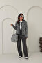 Women's Crew Neck Gray Anthracite Leopard Print Woolen Print Cardigan - 3