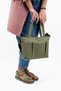 Women's Khaki Green Canvas Fabric 3 Front Eyelets Zipper Closure Column Strap Handbag & Shoulder Bag - 3