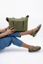 Women's Khaki Green Canvas Fabric 3 Front Eyelets Zipper Closure Column Strap Handbag & Shoulder Bag - 2