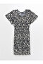 Blue Crew Neck Patterned Short Sleeve Dress - 5