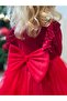 Girl's Dress with Velvet Puffy Skirt Red - 7