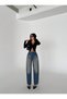 Women's pale effect vintage loose fit wide leg baggy jean pants - 5