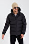 Men's Black New Season Cold Proof Pocket Detailed Removable Hooded Puffer Coat - 3