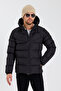 Men's Black New Season Cold Proof Pocket Detailed Removable Hooded Puffer Coat - 4