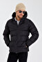 Men's Black New Season Cold Proof Pocket Detailed Removable Hooded Puffer Coat